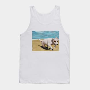 Beautiful Little White Chihuahua Running on The Beach Tank Top